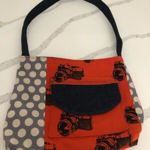 Orange and Black Camera Print Bag